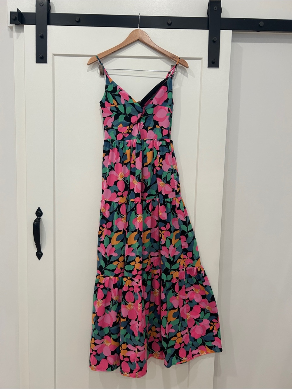 entro Black Floral Maxi Dress with Pink and Green Print